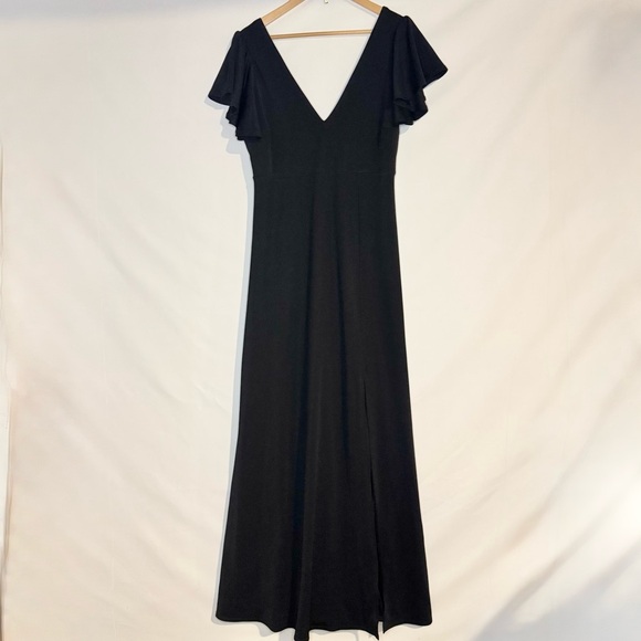 Birdy Grey Hearts Aflutter Hannah Black Maxi Dress Ruffle Sleeve Slit Sz Large - Picture 3 of 12